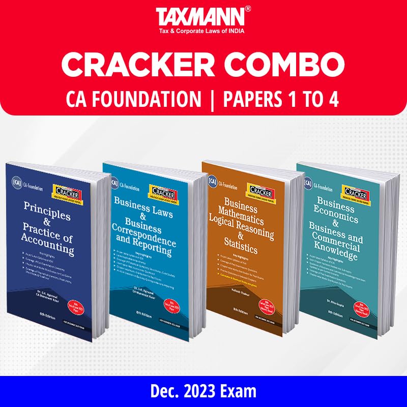 Image of Taxmann's CRACKER Combo for CA Foundation | Dec. 2023 Exam - Papers 1 to 4 | Accounts, Law /BCR /BLBCR, Maths /Stats /LR /BMLRS, and Economics /BEBCK | 4 Books Set