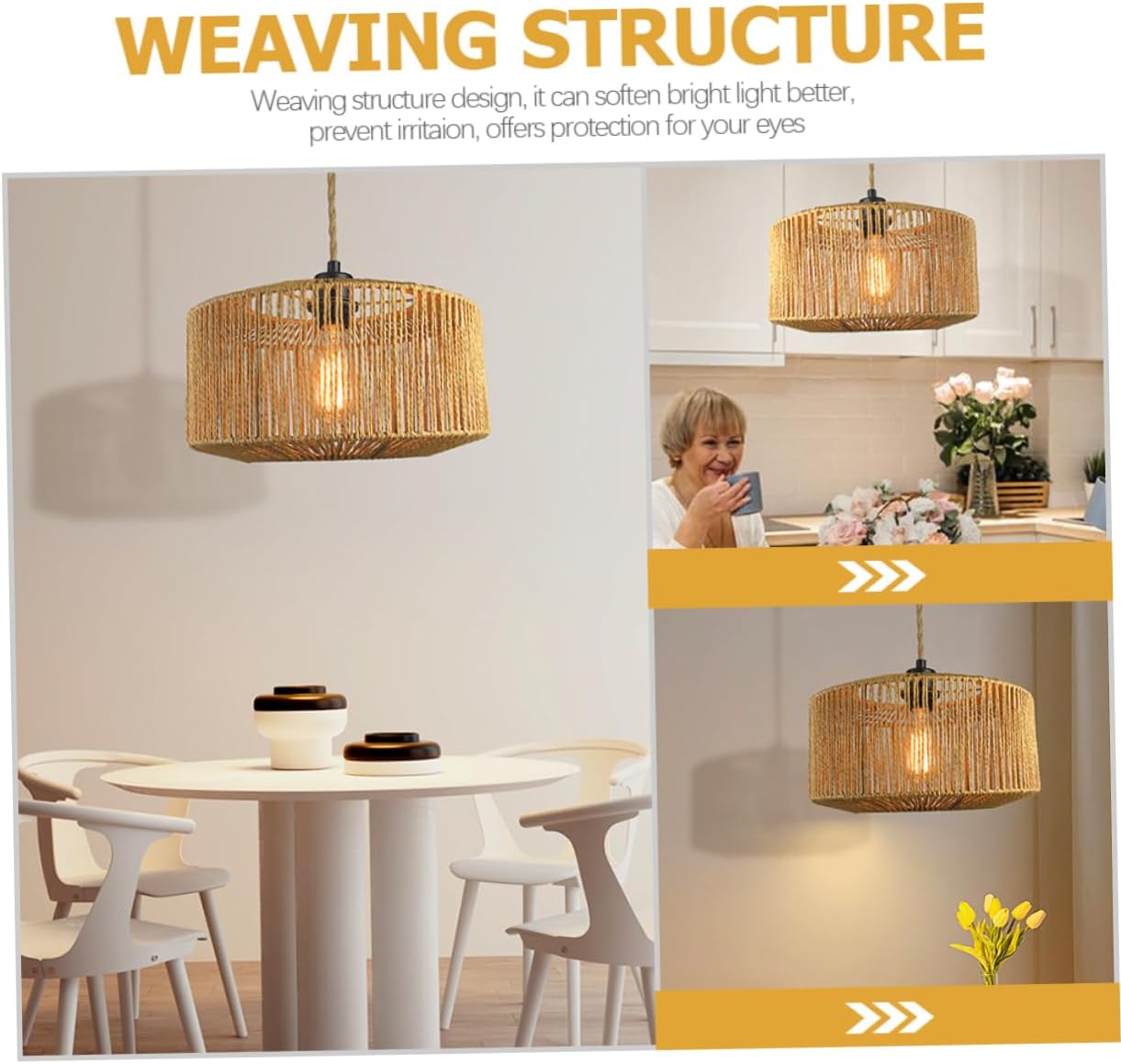 GLEAVI Adjustable Rattan Pendant Light Shade Plug-in Woven Lampshade for Bedroom and Living Room Retro Cottage Bamboo Light Fixture Indoor Hanging Lamp Switch