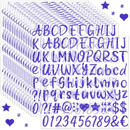 Glitter Letter Stickers,15Sheets 1215PCS Alphabet Number Sticker(Navy Blue)