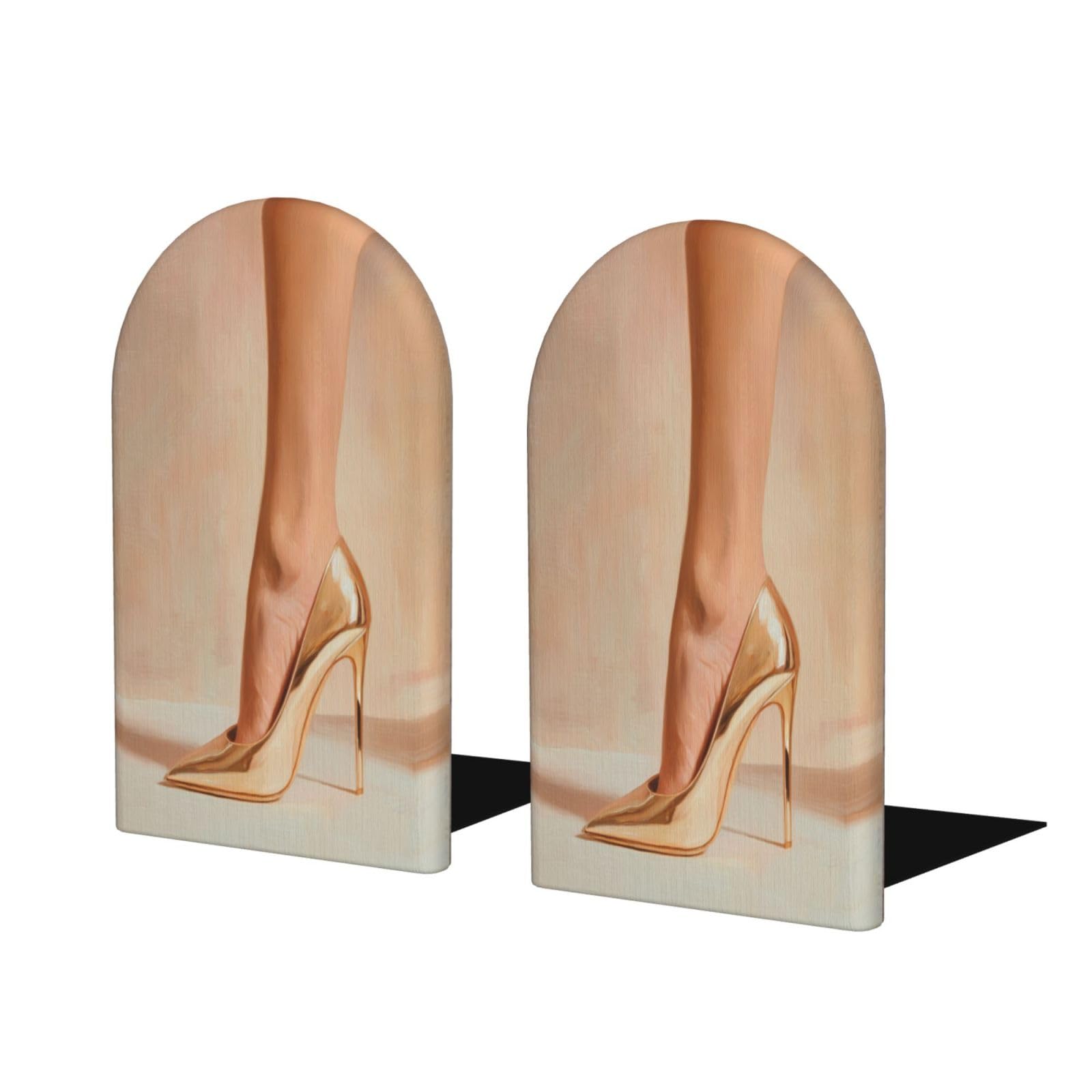 Woman Foot Gold Stiletto Heel Bookends For Shelves 2 Pcs Wooden Book Stopper Organizer For Home Office Libraries