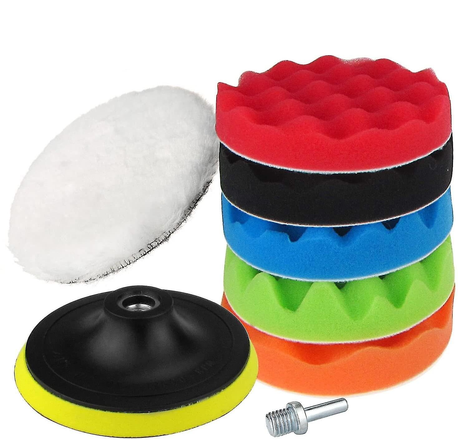 7Pcs 5" inches Gross Polishing Buffing Pad Kit Drill Adapter Car Polisher Buffer