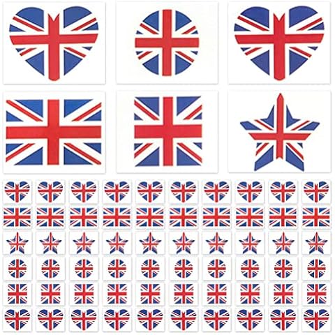 SUPYINI Union Jack Flags Tattoo Stickers, 60Pcs Queen Platinum Jubilee Temporary Tattoos Decorations,Fade Resistant England Flag Sticker For 2022 Union Jack Party Supplies Cover