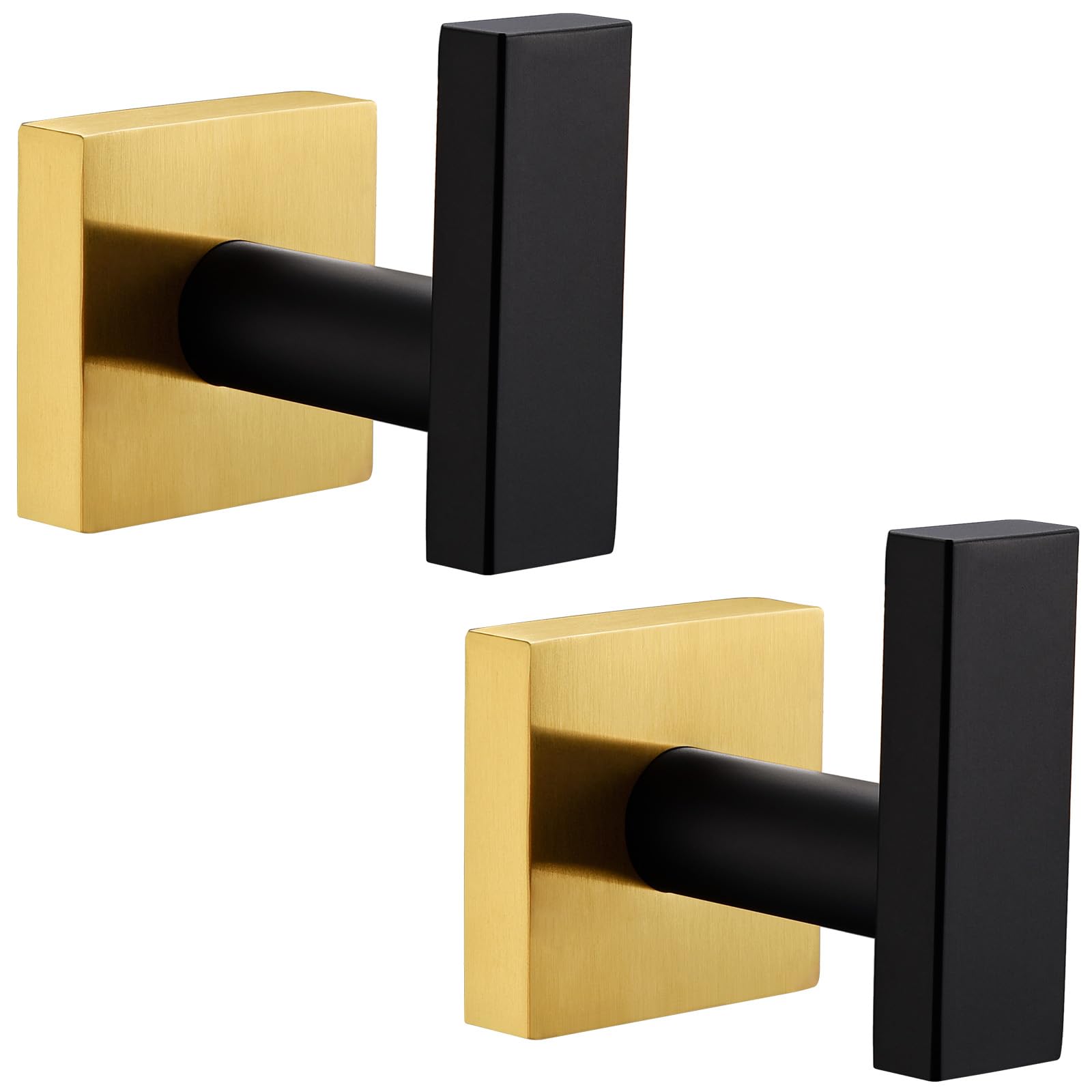 Angle Simple Bathroom Towel Hook 2 Pack, SUS 304 Stainless Steel Bath Robe Coat Holder Wall Mounted, Black & Gold