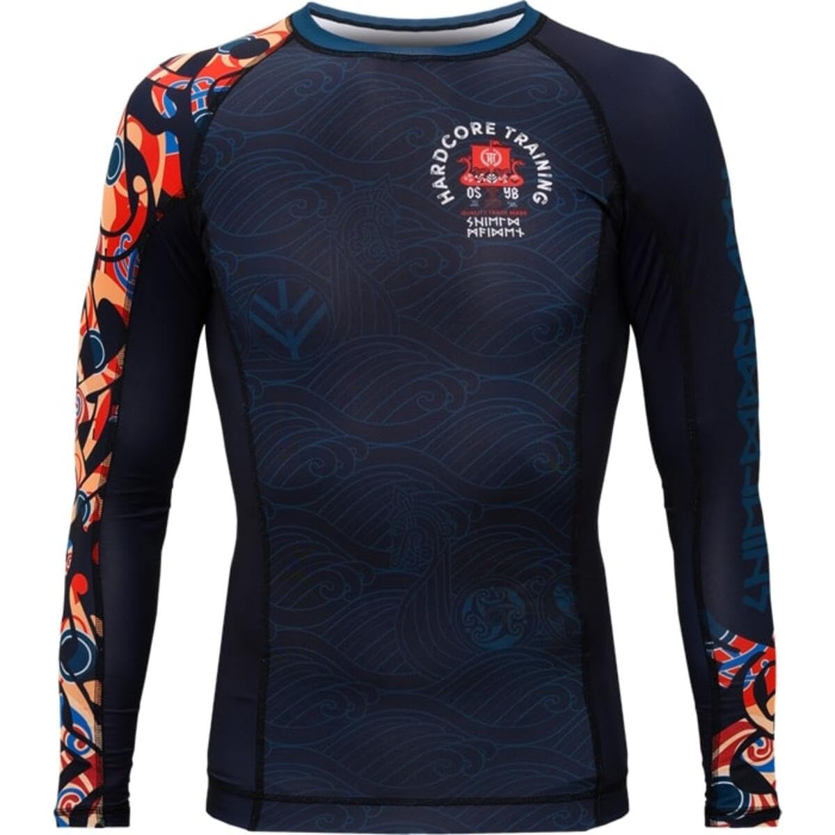 Hardcore Training Rash Guard Mężczyźni Kompresja Koszulka Długi Rękaw BJJ MMA No-Gi Obcisła Grappling Boks (DE/NL/SE/PL, Alfa, L, Regularny, Regularny, Dark Blue Black)