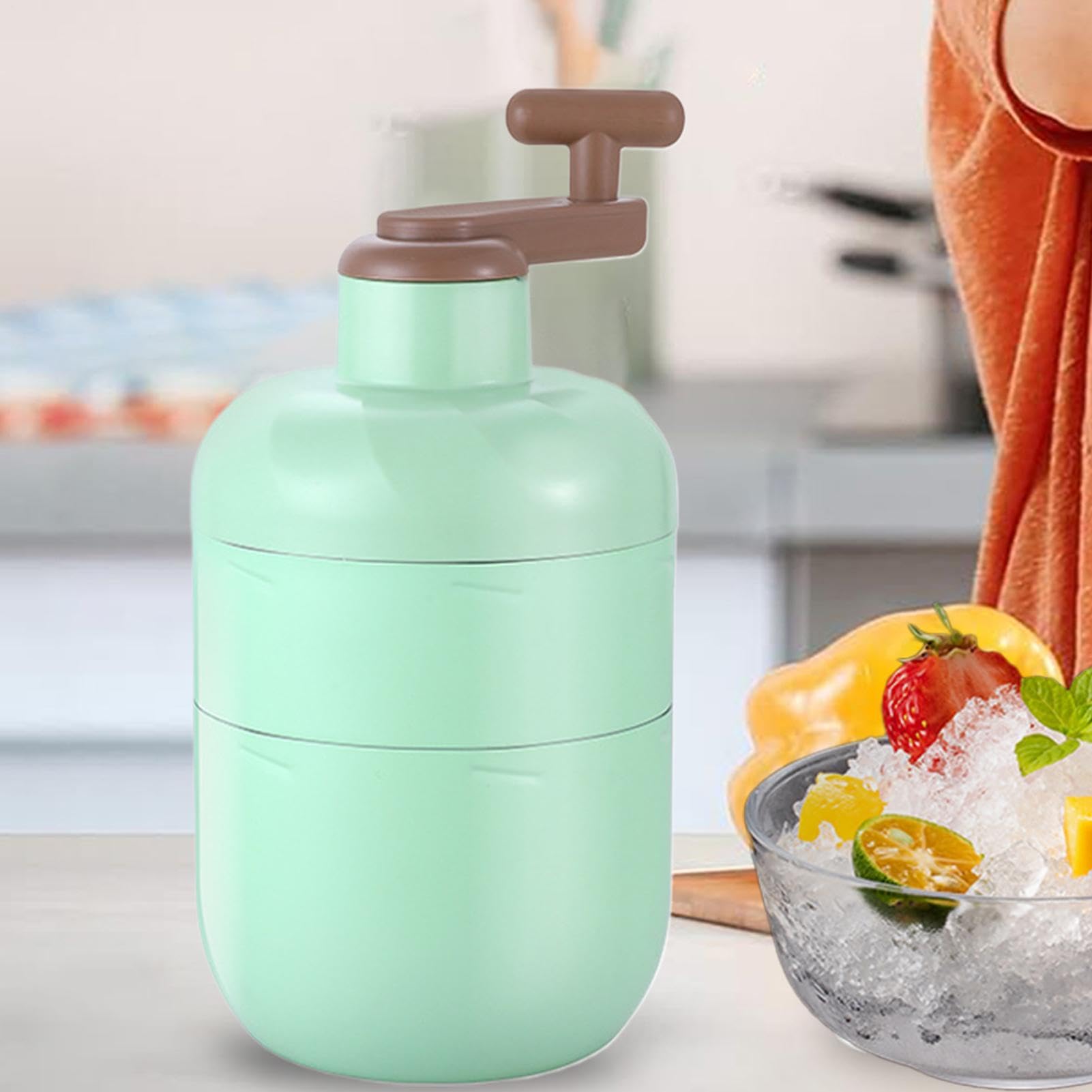 Genérico Shaved Ice Machine, Manual Crank Crusher, Stainless Steel Maker, Cocktail Snow Cone Device, Kitchen Outdoor Picnic Tool, 25x18x15cm Compact Frame, for Home Drink Preparation Party Daily Use