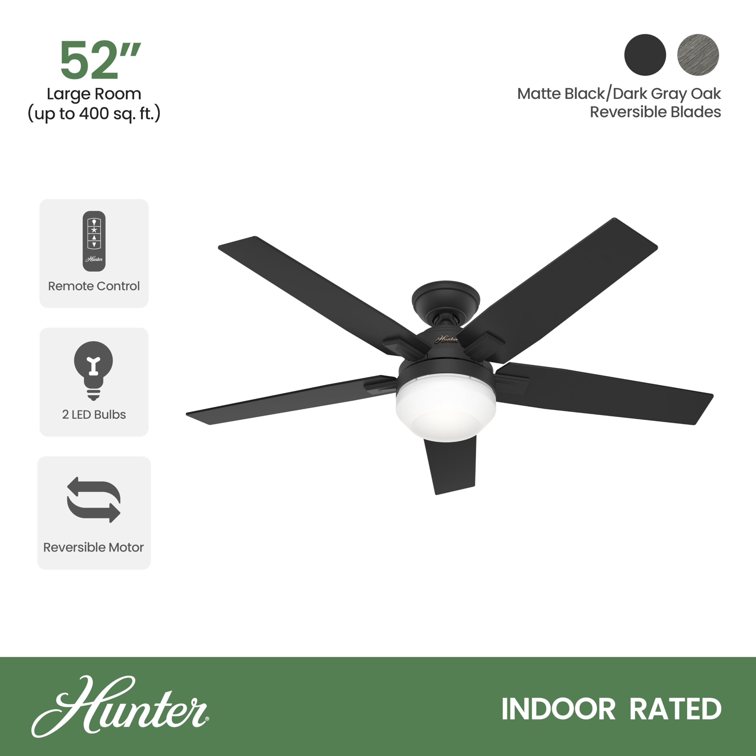 Amazon.com: Hunter Fan 52 inch Matte Black Indoor Ceiling Fan with