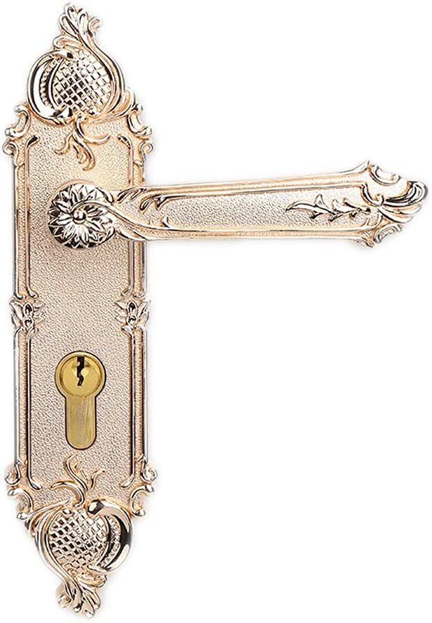 Door Knob Lever Solid Wood Door Lock Door Levers Interior Door Handle with Key Reversible for Right & Left Side for Bedroom Bathroom Door Lock with Handle (Color : Golden Left Inner)