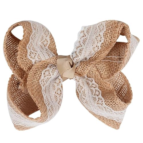 Lazo de pelo "FARMHOUSE LACE & BURLAP" Pinzas de cocodrilo para niñas, lazos para el pelo de 5.5 pulgadas