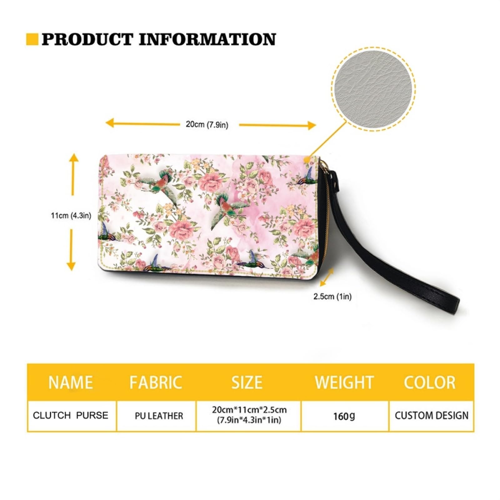 Portafoglio Donna Portamonete Porta Carte di Credito Donna Uomo Wallet | Portafogli con Zip e Cinturino da Polso Leggero Durabile Portatile,Impermeabile Cuoio,Fiori Rosa 11x20cm/3 Unità