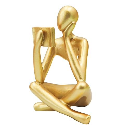 Gold Reading Women Statue, Thinker Sculptures, Abstract Art Ornament, Modern