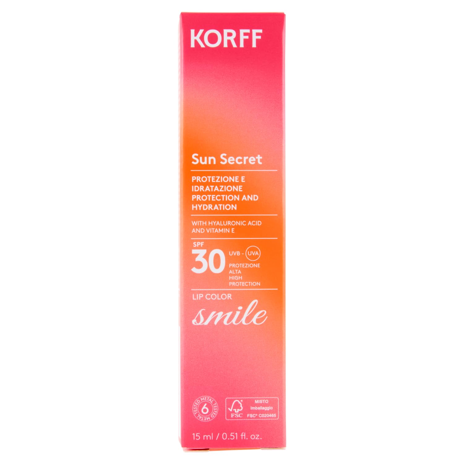 Korff Sun Secret Smile Lip Color SPF30, 02 Raspberry Pink, 15 ml