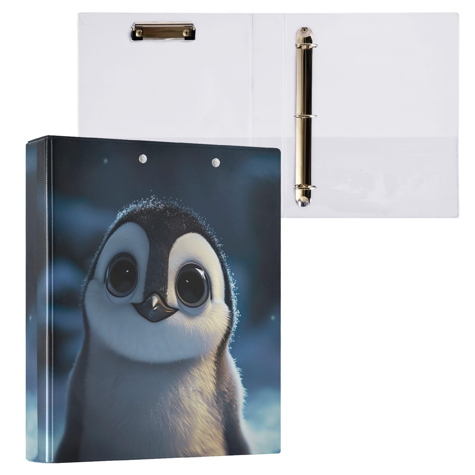 Raccoglitore a 3 anelli con 3 anelli a forma di pinguino, 3,8 cm, con portablocco grande, 3 raccoglitori per scuola, università, ufficio (confezione da 2)