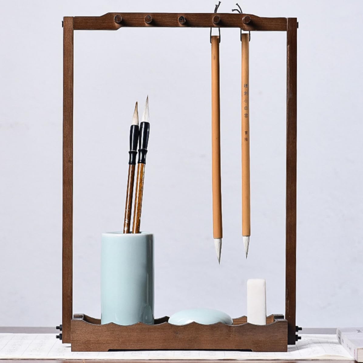 Hemobllo Retro Brush Pen Holder with 10 Hangers for Desktop
