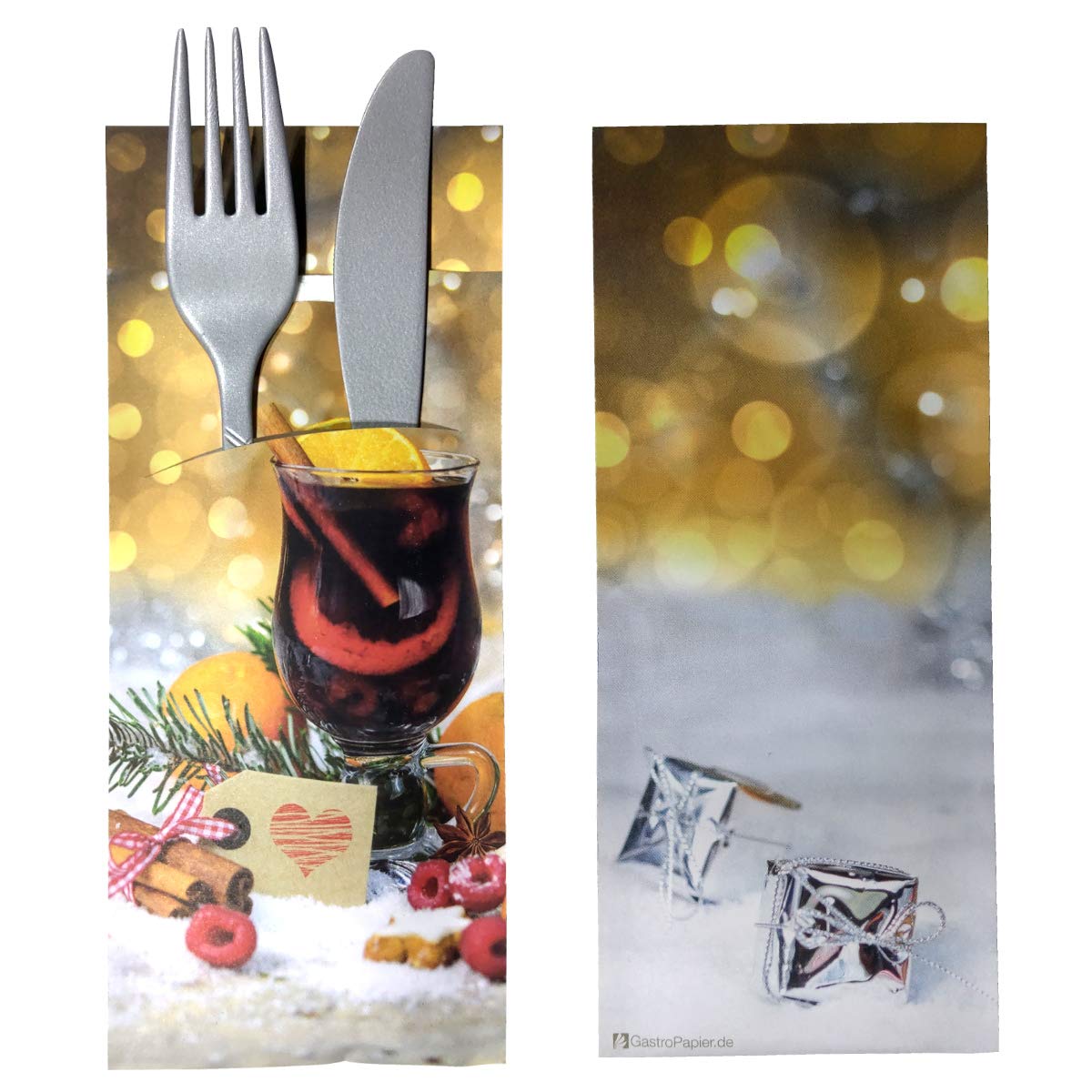 520 Bestecktaschen mit Serviette Glühwein 20 cm Weihnachten