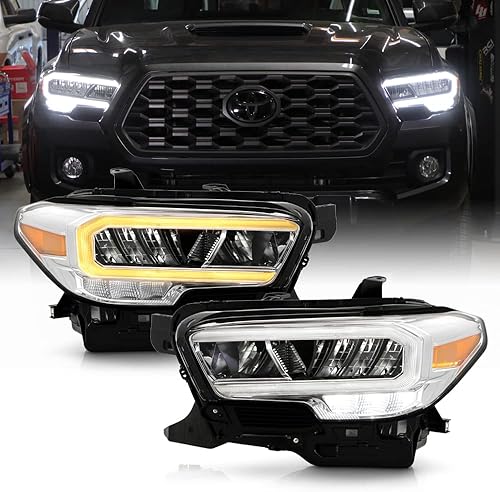 KEEKPO - Para halógeno con LED tipo DRL 2016-2022 Toyota Tacoma Upgrade Chrome Full LED faros delanteros izquierdo+derecho