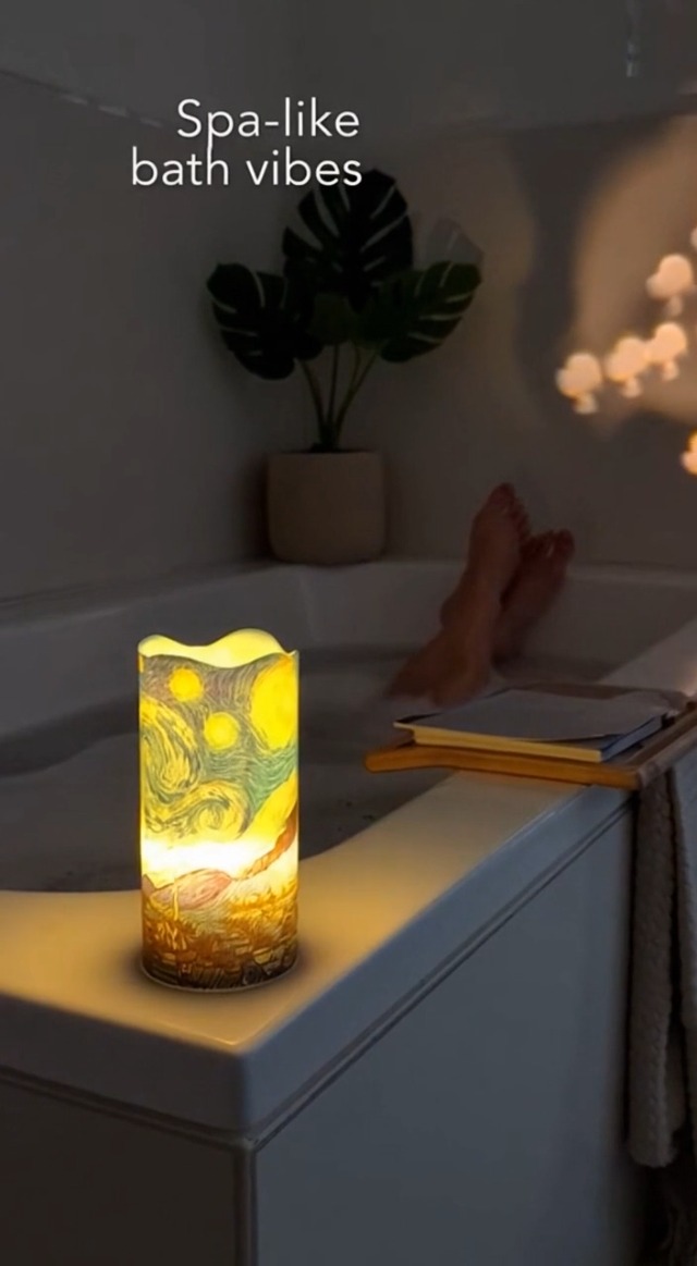 Image of Floral Flameless LED Pillar Candles, 3pcs Van Gogh Irises Battery Operated Flickering Candles with Timer Remote,Decorative Flickering LED Candles for Wedding Mother's Day Home Decor