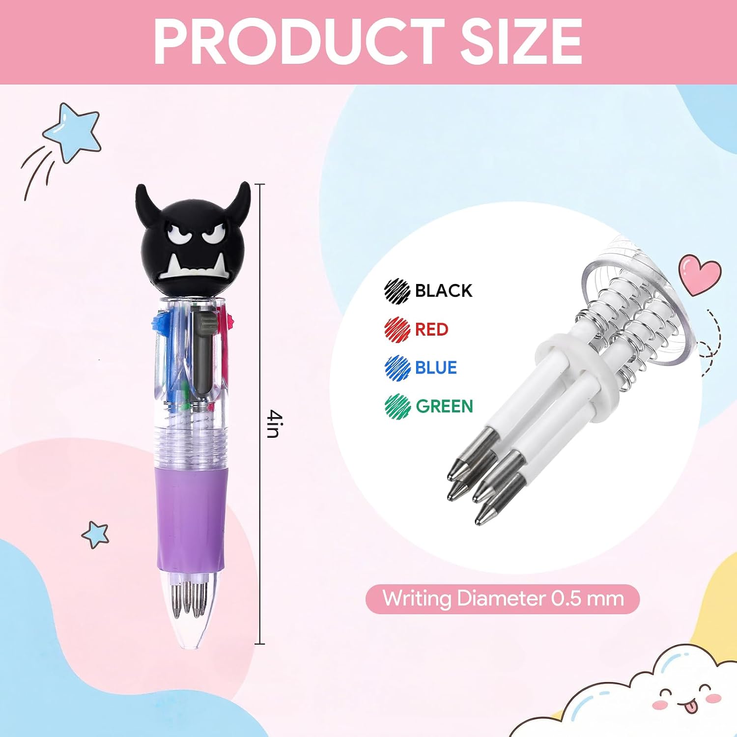 62 PCS Kawaii Multicolor Ballpoint Pens, Cute 4-in-1 Colors Pens Prizes for Classroom School Office, Perfect Return Gifts for Birthday Party Favors, Fun Rewards for Students