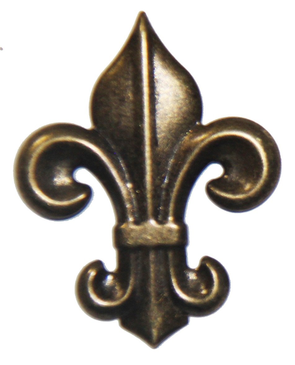 25 Large Antique Brass Fleur De Lis Upholstery Framing Tacks, Decorative Nails 2 1/4 X 2 3/4