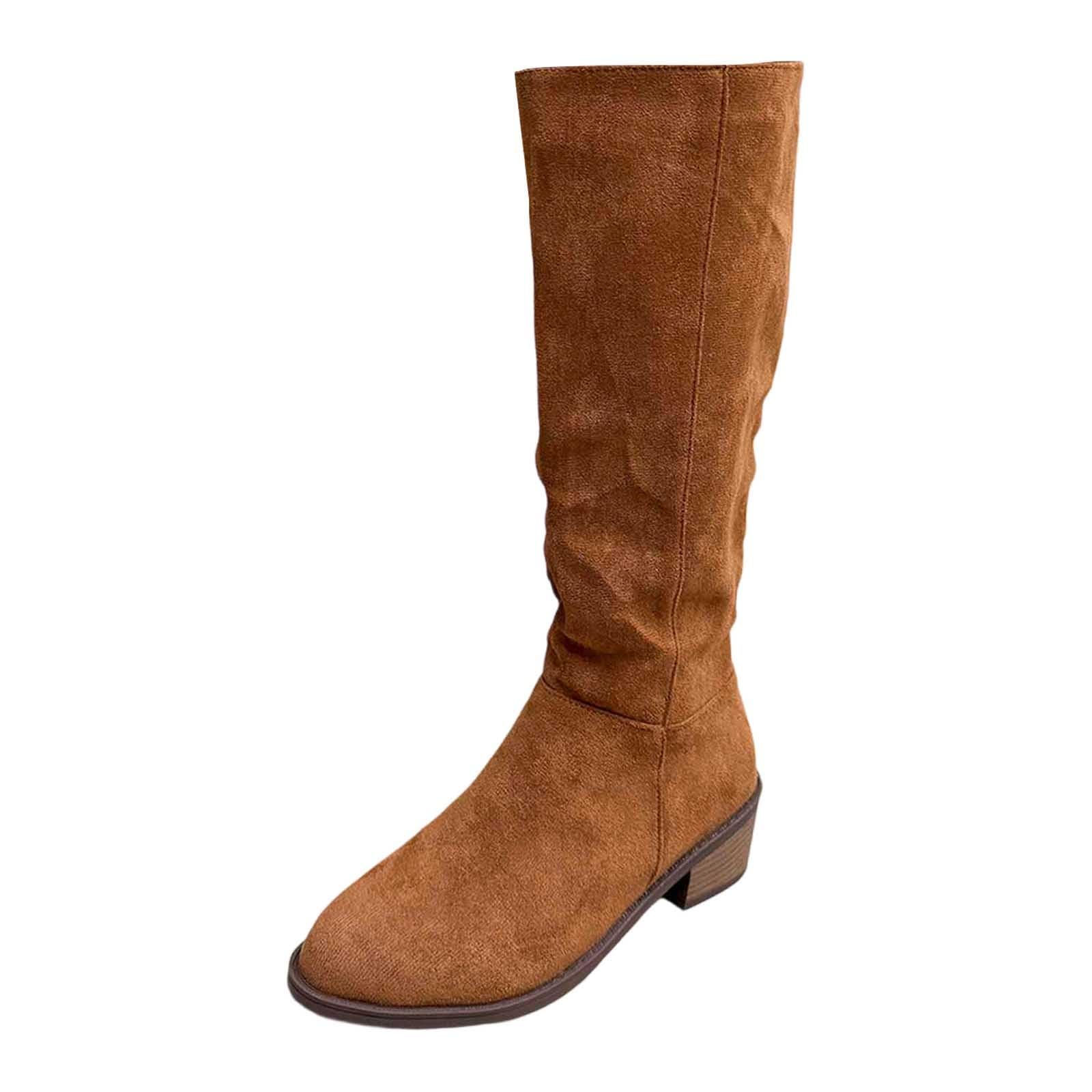Generisch Botas de equitación Botas de invierno de ante con pantorrilla media, cremallera lateral, botines cómodos, informales, zapatos de moda para invierno y otoño
