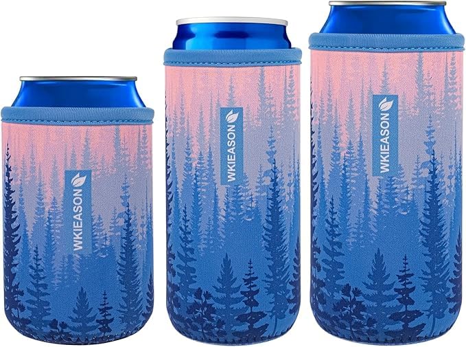 WKieason Neoprene Can Sleeves Insulators Beer Coozies 3 Size - 12OZ Standard Can Sleeve, 12OZ Slim Can Sleeve, 16OZ Standard Can Sleeve, 12OZ Standard Beer Can Coolers Coolier Sleeves(Forest Pink Set)