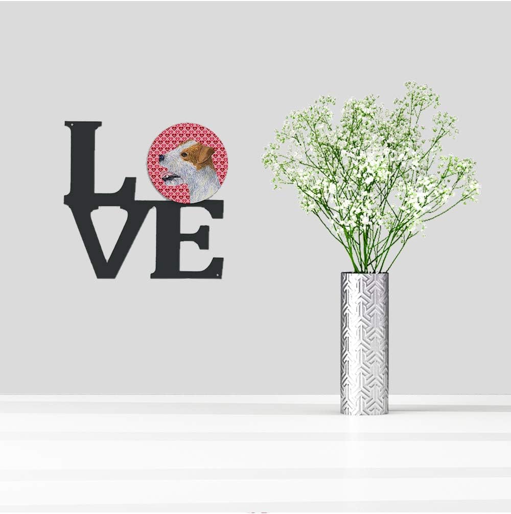 Caroline's Treasures SS4504WALV Jack Russell Terrier Hearts Love and Valentine's Day Portrait Metal Wall Artwork LOVE Indoor Outdoor Art Decor Patio, Bathroom, Kitchen Colorful Aluminum and Black Stee