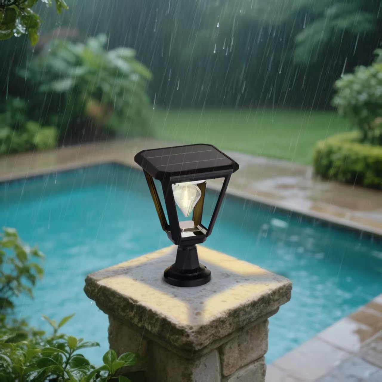 Alighting Solar Fence Post Light with Twilight Sensor - LED Solar Lamp for Outdoors, IP65 Waterproof, Black Garden Light without Glass, Ideal for Pillars, Patio, Driveway