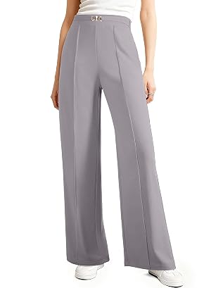 EVAELSS Wide Leg Pants Women Straight Elastic High Waisted Work Slacks Business Casual Pleated Dress Pants Trousers