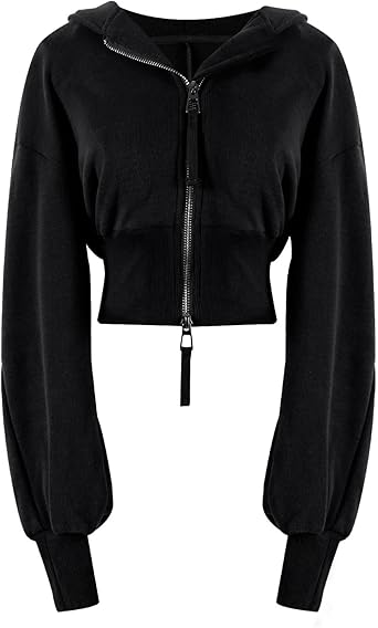 Arssm Cropped Hoodie Women Zip Up Long Sleeve Sweatshirts Casual Fashion Hooded Workout Jacket Crop Top(Wine-M)
