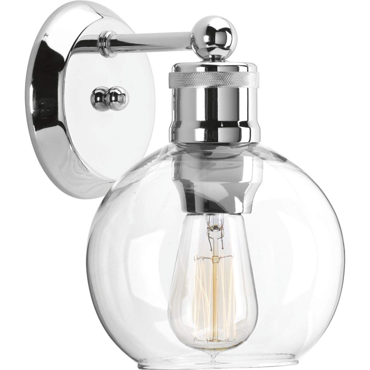 Progress Lighting Hansford Collection 1-Light Clear Glass Coastal Bath Vanity Light Polished Nickel