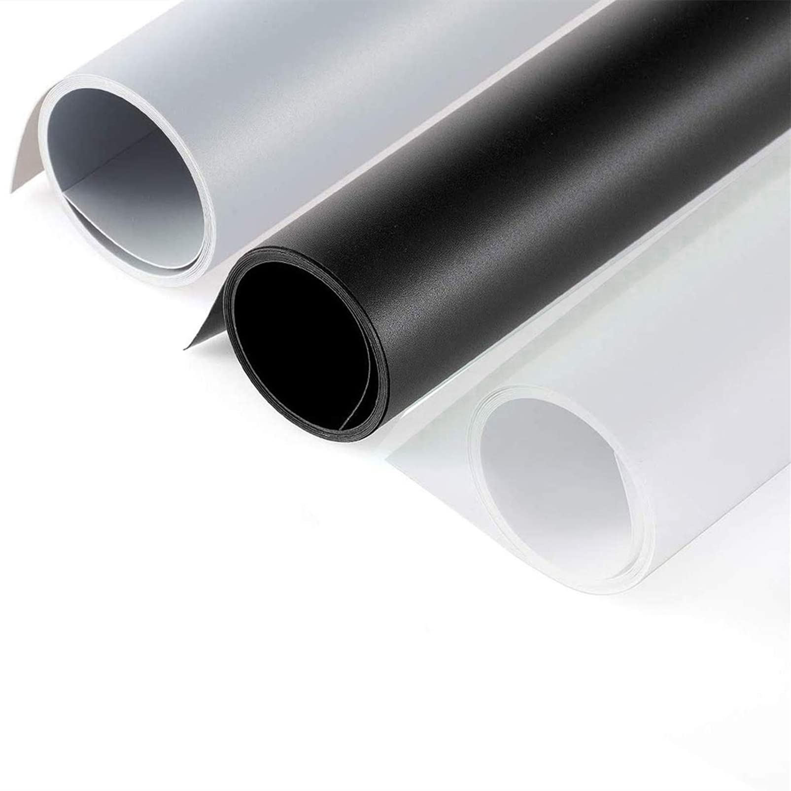 Selens Sfondo in PVC per fotografia, 80 x 150 cm, bianco, nero, grigio, sfondo fotografico, bianco, 3 pezzi, impermeabile, opaco, per studio fotografico, ritratto, prodotto piatto