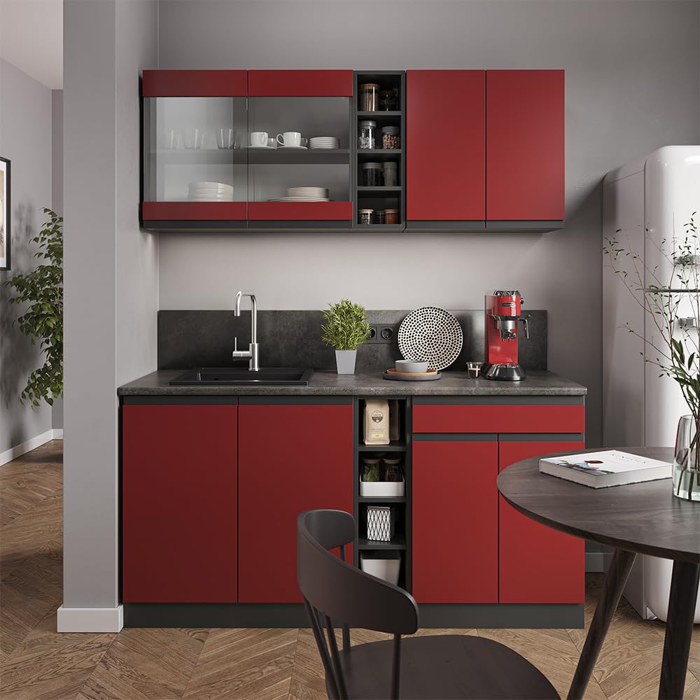 Cocina Modular Vicco R-Line 160cm - Color Burdeos/antracita, Diseño Versátil