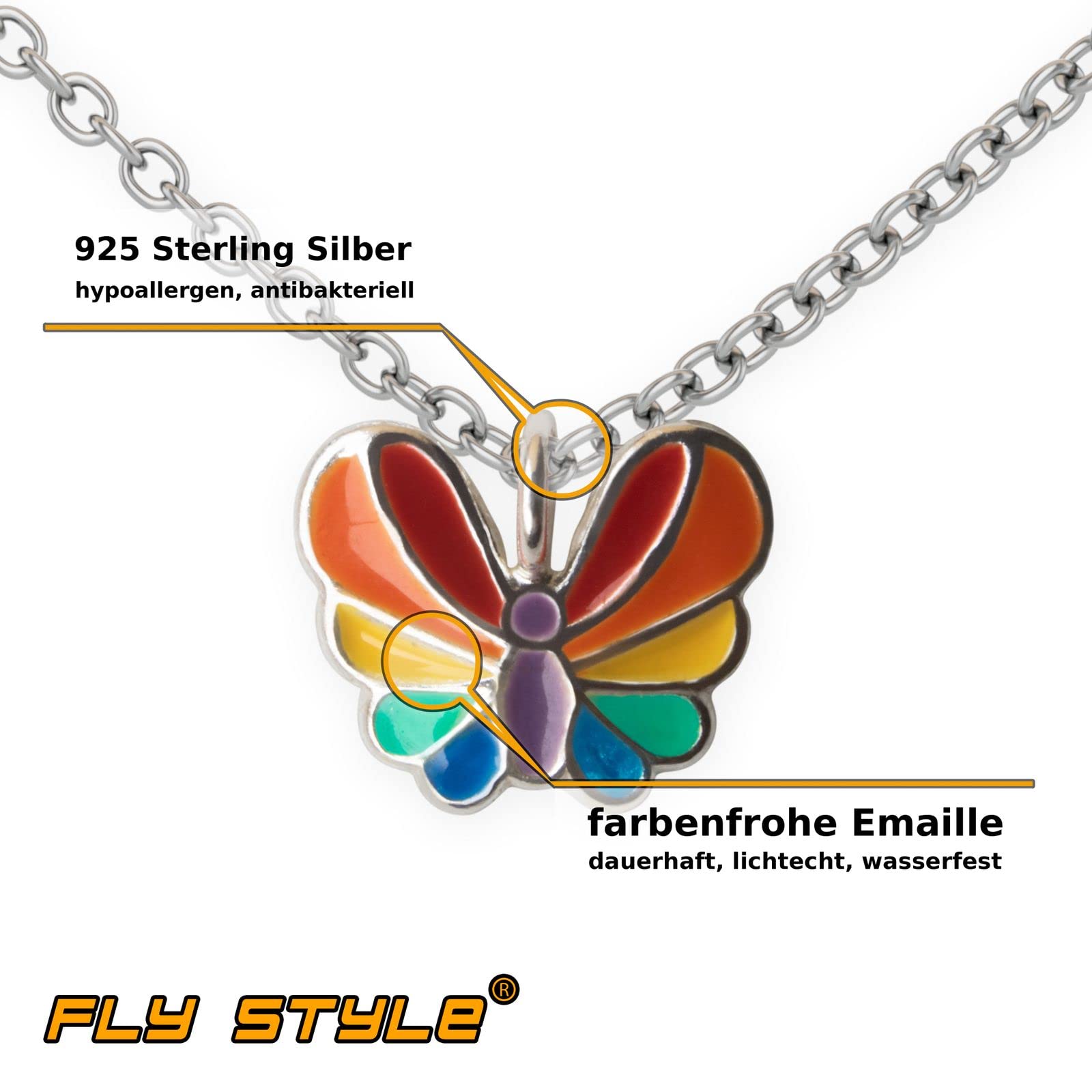 Fly Style Schmetterling Regenbogen Ohrringe Silber 925 für Kinder - Mädchen Ohrringe/Damen
