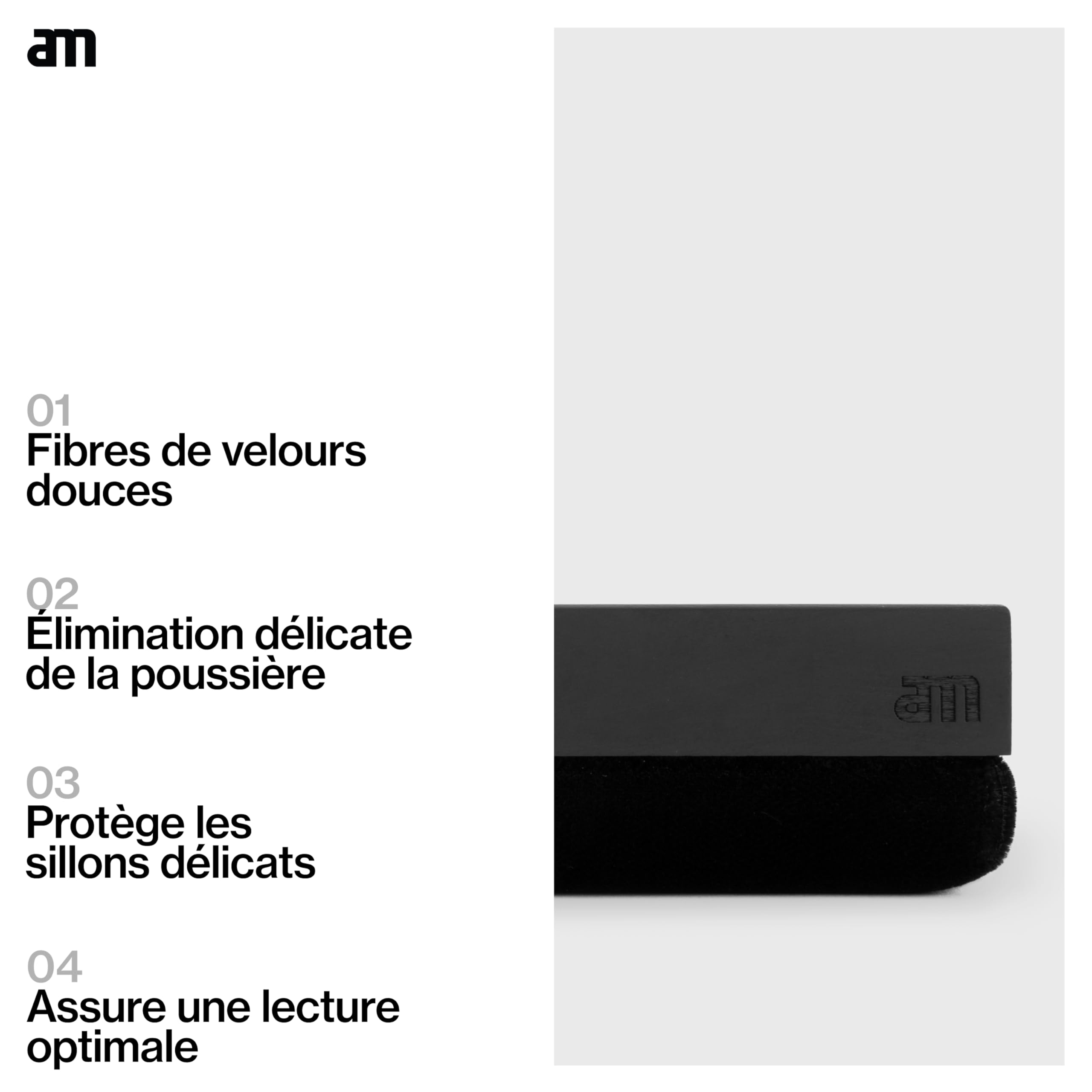 am Brosse en Velours Premium pour Disques Vinyles avec Manche Bois pour Nettoyage Vinyle