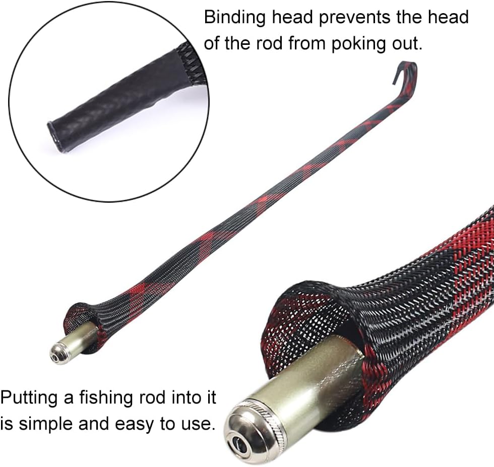 TopHomer Rod Sock Fishing Extendable Rod Sleeve Rod Cover Braided Mesh with Binding Tip for Casting Sea Fishing River Fishing and Boat Fishing (1.7m)