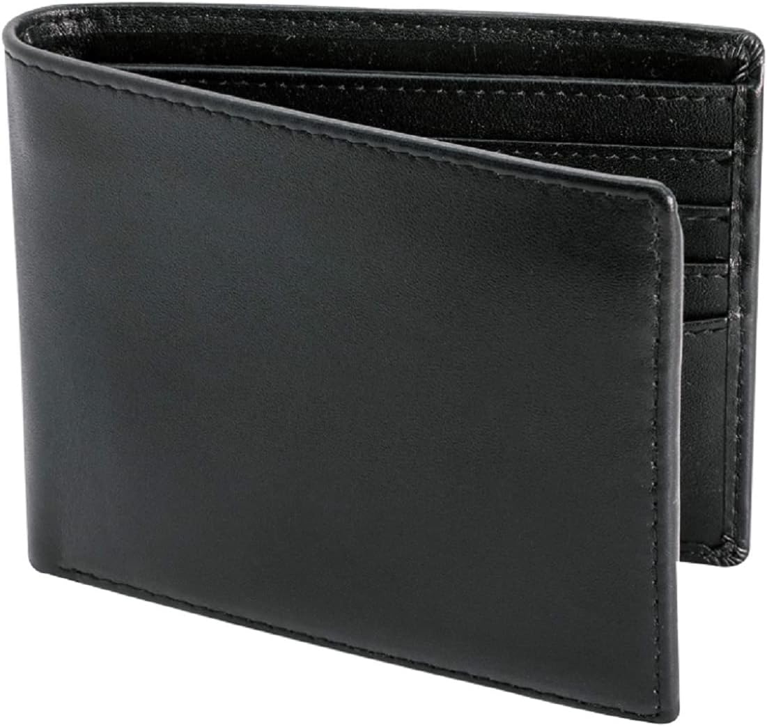 Men's Genuine Leather Wallet | RFID Blocking Bifold Wallet for Men | Up to 10 Card Slots Including 2 ID Windows (Black)