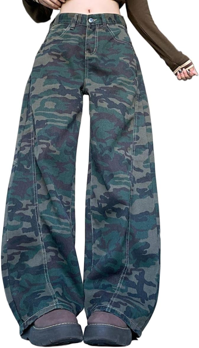 Women's High Waisted Wide Leg Jeans Trendy Barrel Leg Baggy Denim Pants Style Trousers Blue Black Leopard Print