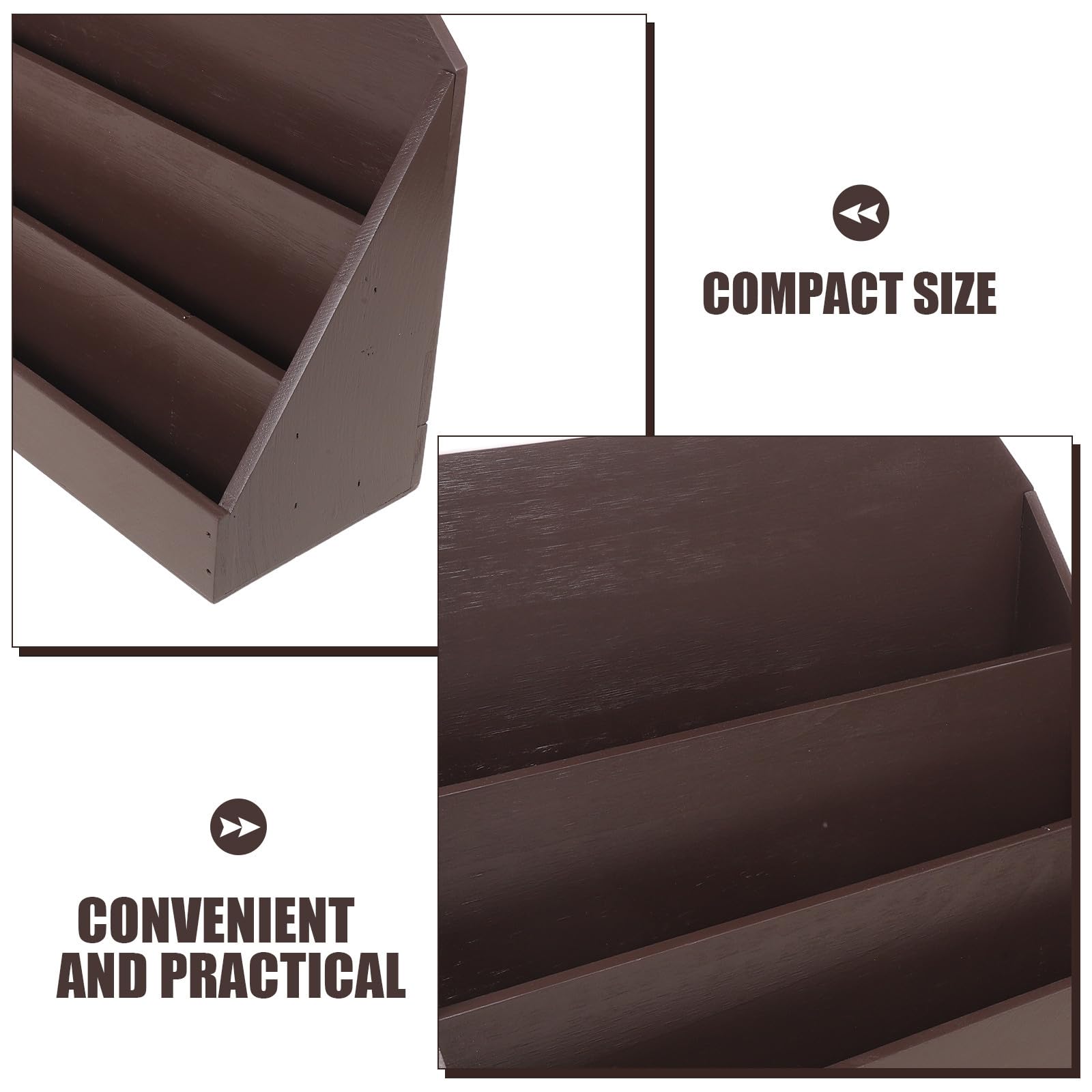 Abaodam Tarjetero de Mesa de Madera Café, Soporte Vertical de 3 Niveles | Tarjetas de Visita y Negocio, Diseño Divisor Multinivel, Formato Compacto para Escritorio y Oficina