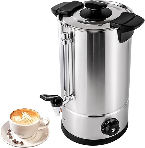 8L Stainless Steel Commercial Coffee Pot with Plastic Filter,110V 1KW Beverage Dispenser,Electric Coffee Urn for Cafes & Offices (10L, Silver)