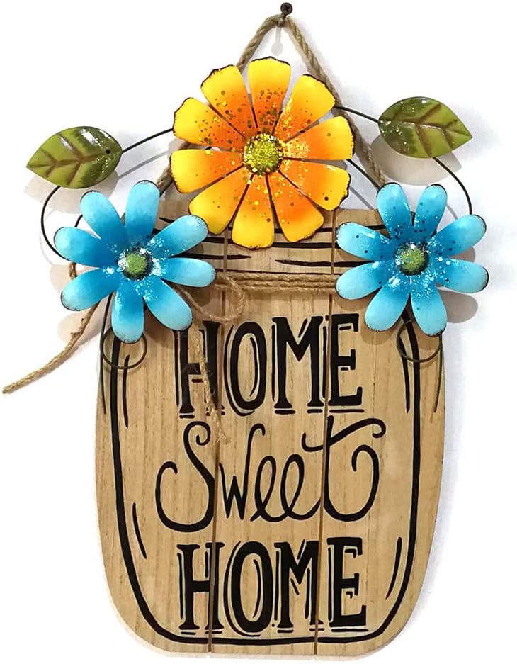 UWIOFF Home Sweet Home Sign Rustic Wood Wall Hanging Plaque Sign Flower Welcome Sign for Front Door Decorative Hanging Sign Home Porch Decoration