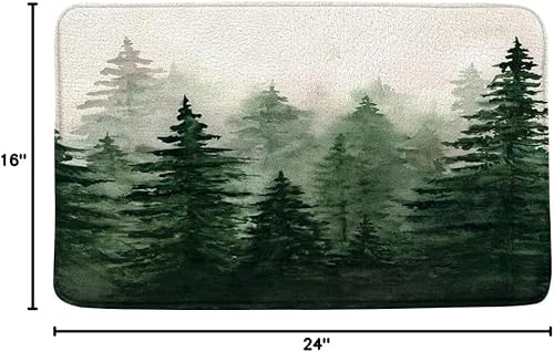Miniatura 2 de Tapete de baño de bosque brumoso, bosque de pinos brumosos, acuarela, abstracto, escena de la naturaleza, microfibra de espuma viscoelástica, suave,