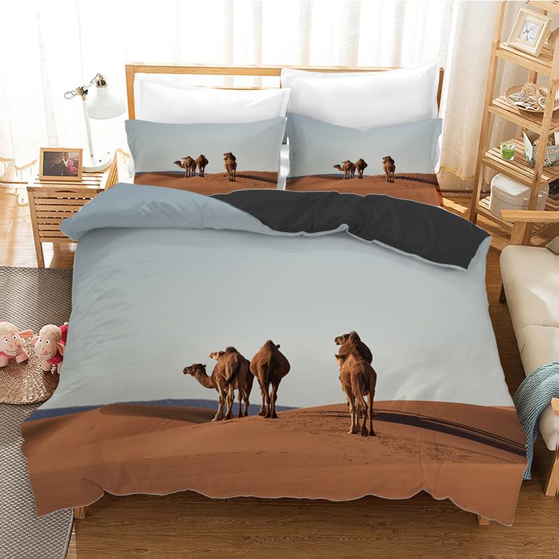 Housse de couette microfibre 110g/㎡ grise et chameau, finitions haut de gamme 220x240