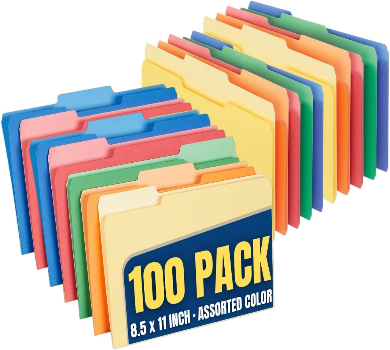 1InTheOffice File Folders Letter Size, Colored File Folders, Colored File Folders Letter Size, 1/3 Cut Tabs, Assorted Color, 100/Pack