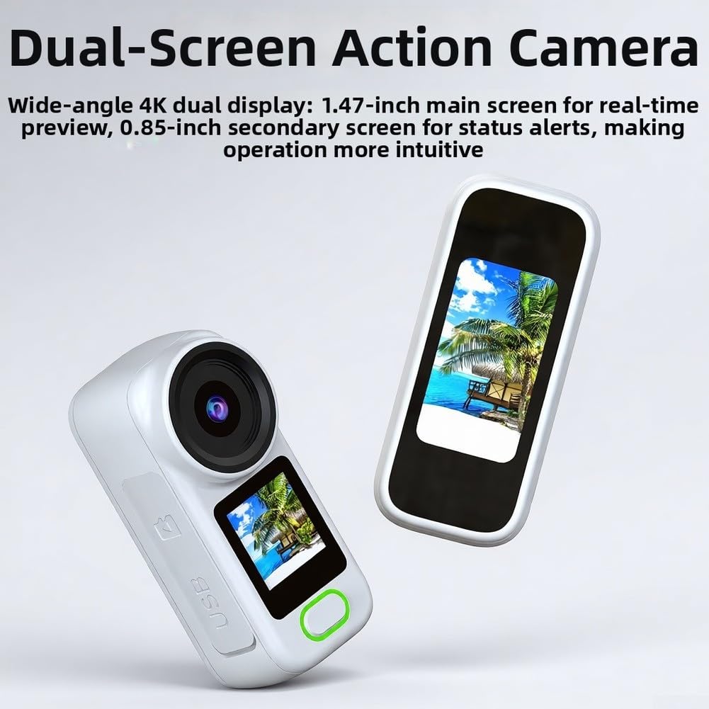 Action Camera compatta 4K con schermo HD da 1,44 pollici, foto da 12 MP e registrazione in loop per vlogger e appassionati di attività all'aperto (bianco)