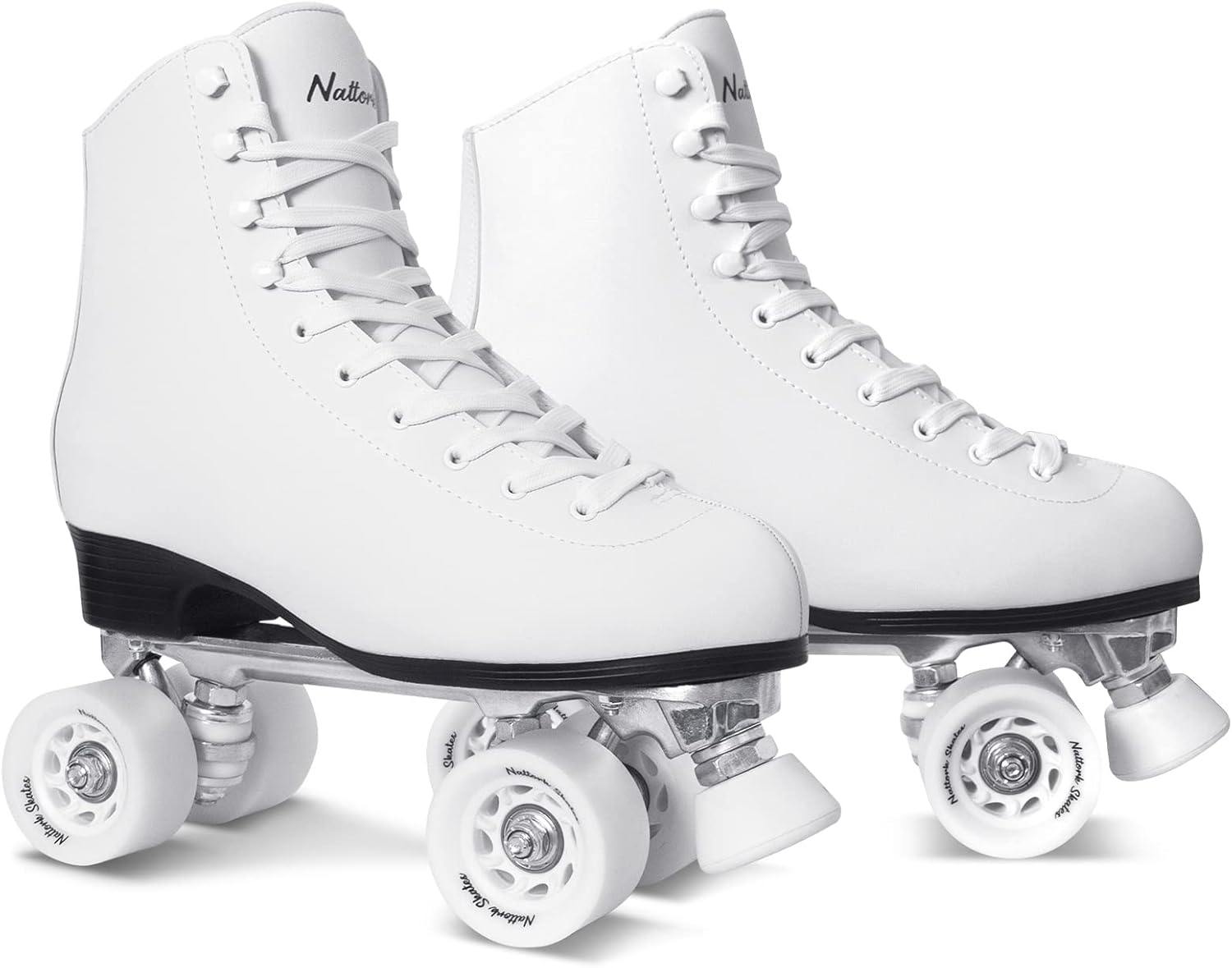 Nattork Roller Skates for Women, PU Leather High-top Quad Skates for Beginner, Indoor Outdoor 4 Wheels Double-Row Skates for Adults