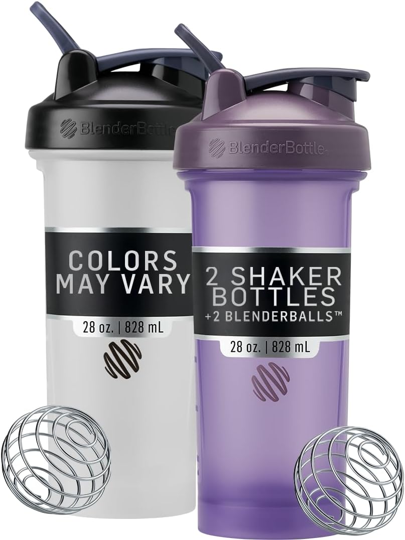 BlenderBottle Classic V2 Shaker Bottle Perfect for Protein Shakes and Pre Workout, 28-Ounce, Colors May Vary, 2 Pack