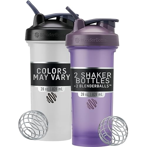 BlenderBottle Classic V2 Shaker Bottle Perfect for Protein Shakes and Pre Workout, 28-Ounce, Colors May Vary, 2 Pack