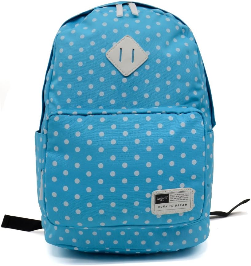 Casual Dot Canvas Laptop Bag School Backpack For Teenage Girls Blue, Girl's Women's Vintage Cute Polka Dot Backpack, Girl Trendy School Bags for Teenagers