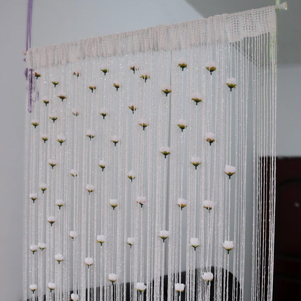 Rideau De Porte À Franges, Rideaux Fils Séparation De Pièc, Draperie Frange Décoration, pour Studio Fenêtre Mural Porte Mariage Fête 100X200cm(Blanc,300x280cm)