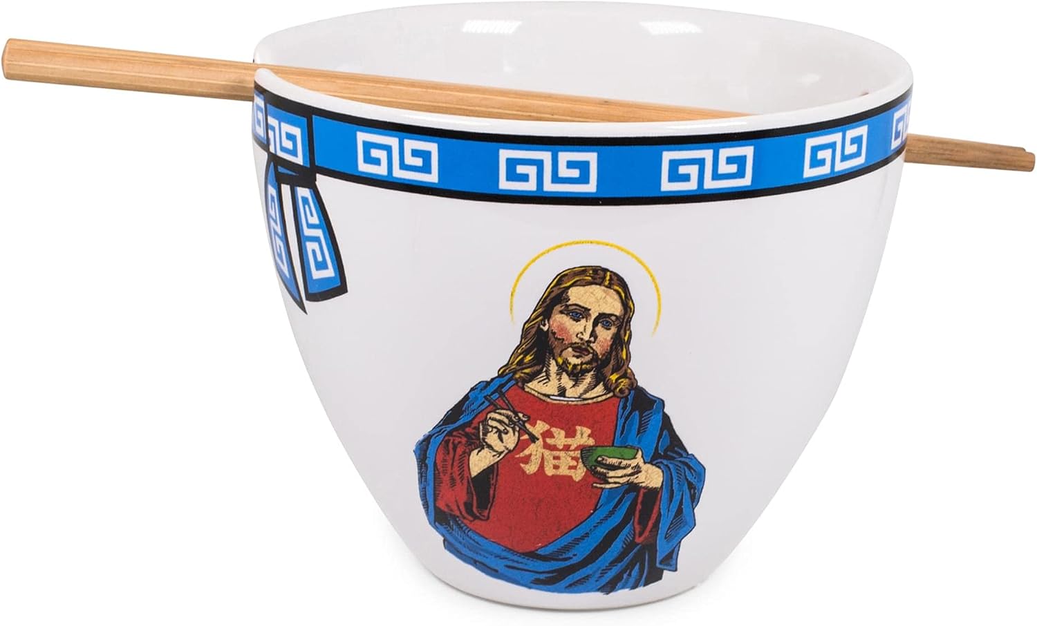Bowl Bop Jesus Can I Get A Ramen? Japanese Ceramic Dinnerware Set | Includes 16-Ounce Ramen Noodle Bowl and Wooden Chopsticks | Asian Food Dish Set For Home & Kitchen | Funny Religious Gifts