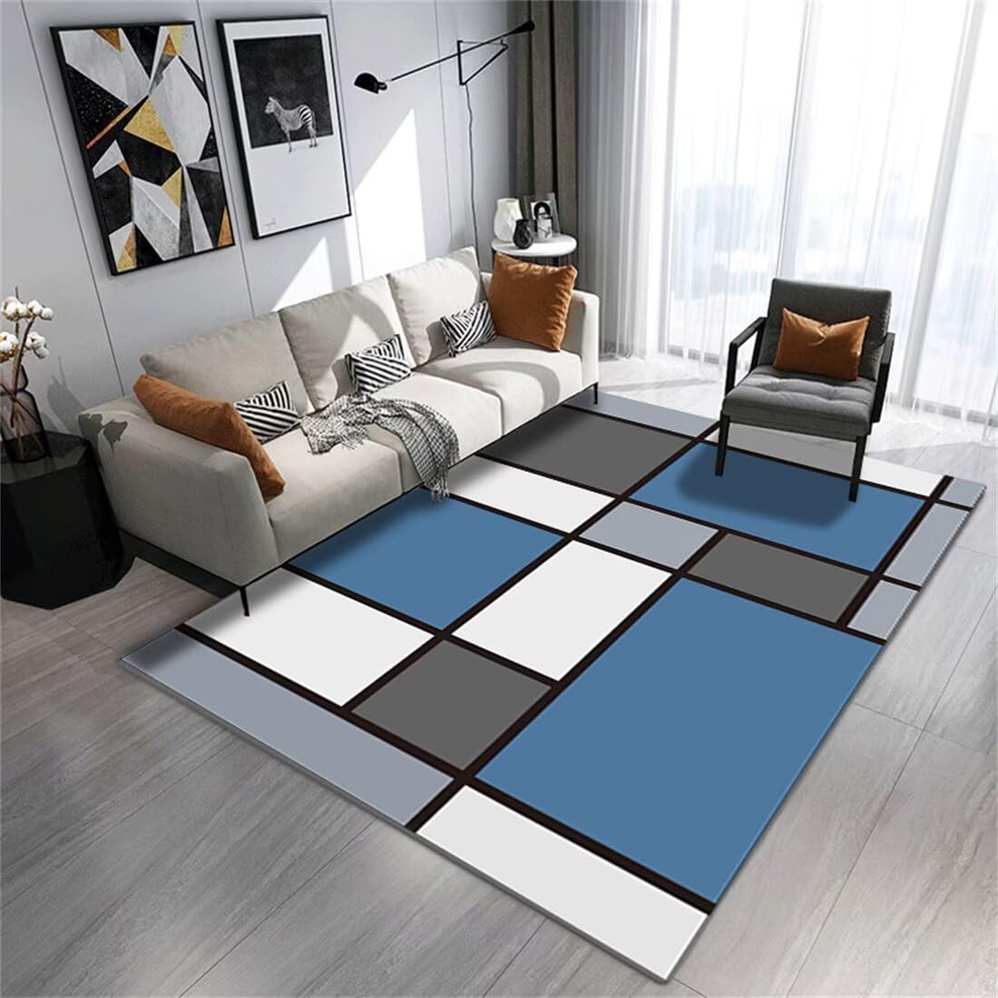 Tapis d'éveil antidérapant grand format à lignes rectangulaires grises